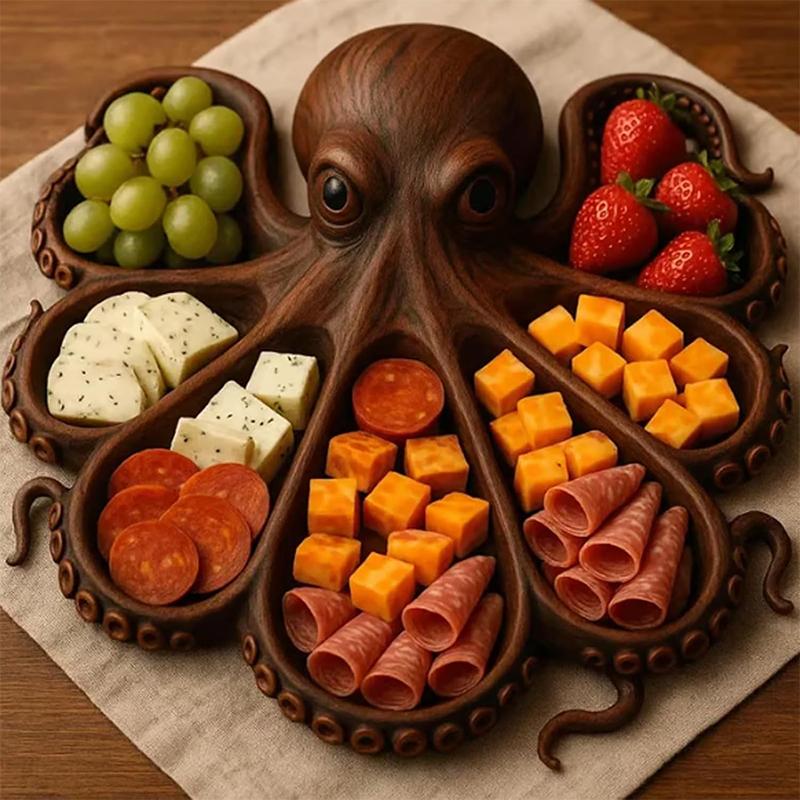 Octopus Charcuterie Platter Creative Wooden Octopus Modeling Fruit Snack Tray Table Decoration Ornaments Home Decor