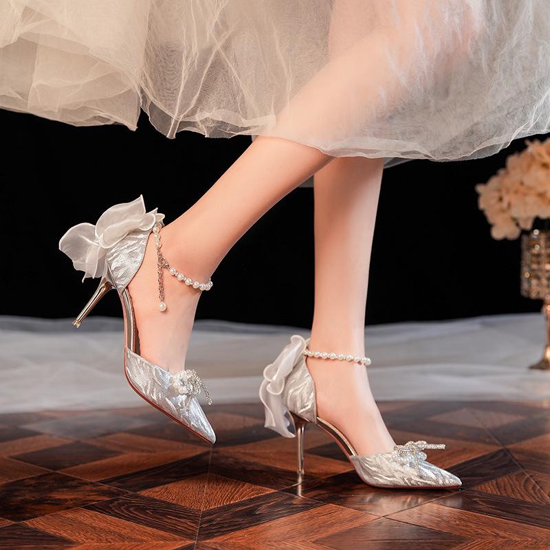 Elegant French Stiletto Heels: Baotou Shallow Mouth Bridal and Bridesmaid Shoes