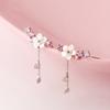 Romantic Imitation Shell Cherry Blossom Stud Earrings For Women Men Elegant Pink Zircon Flower Tassel Earrings Banquet Jewelry