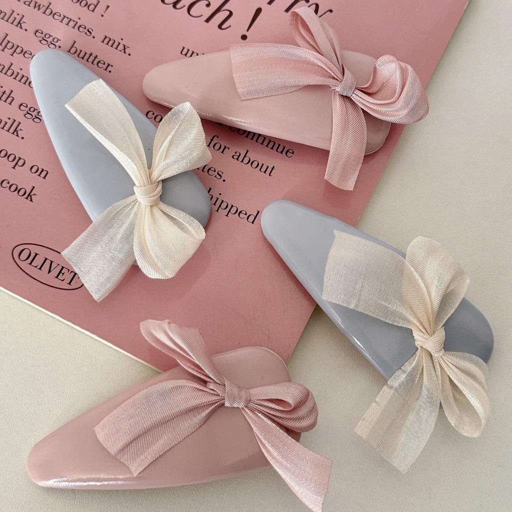 Sweet Mesh Bow Leather Hair Clip Water Droplet BB Clip Break Clip Bangs Side Clip Gentle Temperament Hair Accessory for Women