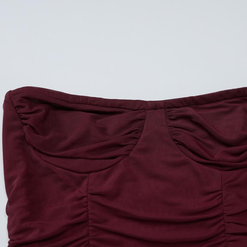 European and American Sexy Mesh Patchwork Slit Strapless Fashionable Slim Fit Dress for Women