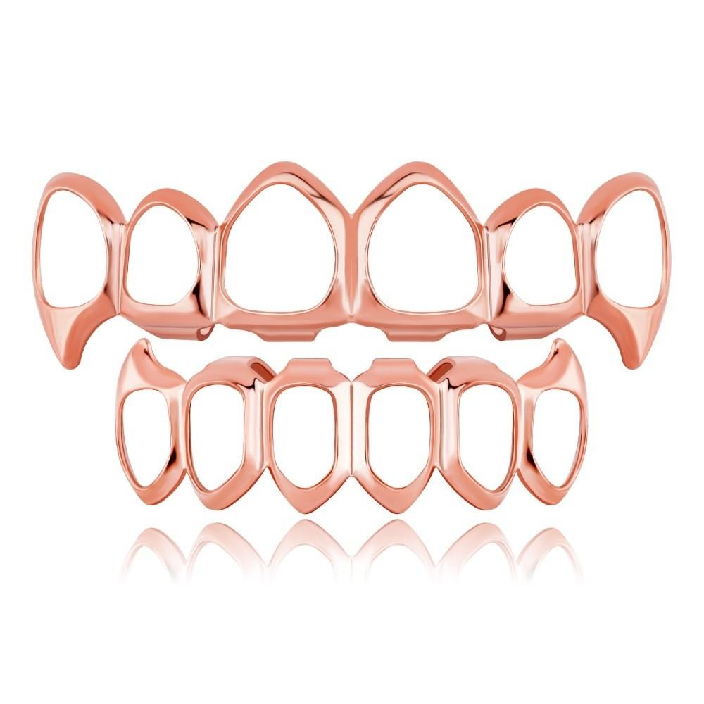 Anti-Rutsch-Zahnkappen Grillz Glänzendes Finish Zahnschmuck Hohlzahn Grillz Ober- und Unterkiefer Set Rapper