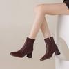 Krazing Pot Sheepskin Autumn Winter Shoes Thick High Heels Big Size 43 Modern Boots Square Toe Keep Warm Zip Pleated Design Ankle Boots