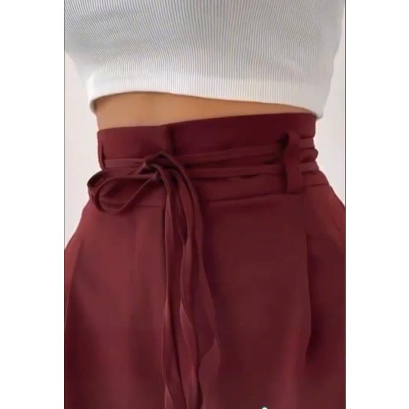 High Waist Straight Leg Casual Pants Solid Color Women