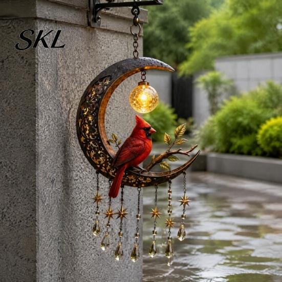 Dreamy Balcony Wind Chime Fairy Moon Pendant, Acrylic Hanging Ornament with Star Sunproof Patio & Crystal Decors for Garden Patio Outdoor Weatherproof