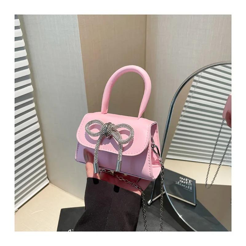 Casual Bow Women Samll Square Shoulder Bags Sweet Ladies Pu Chain Messenger Bag Clutch Commuter Female Phe Handbags Purse