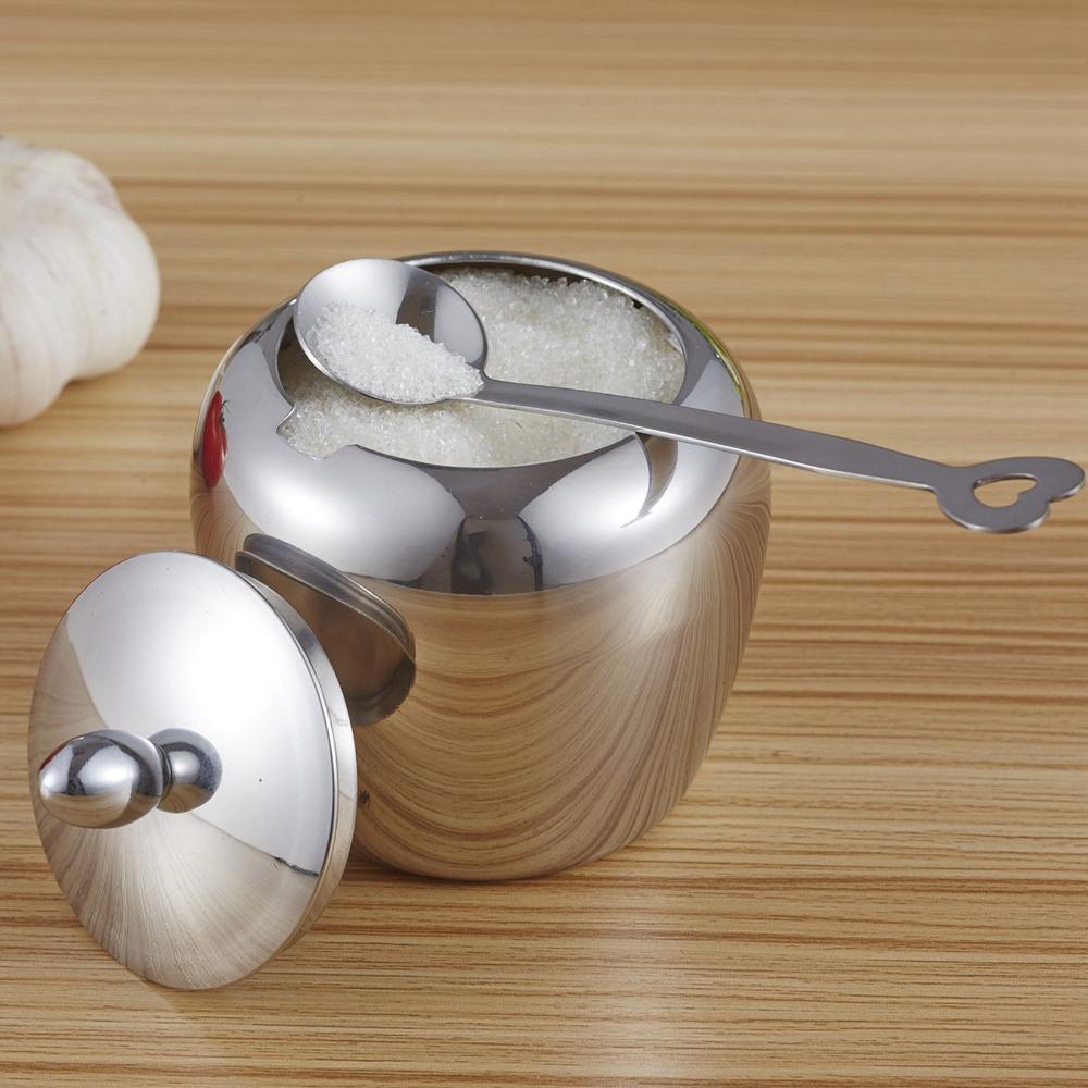 304 Stainless Steel Sugar Bowl Apple Shape Design Condiment Container Salt Box  Bar Cafe Hotel
