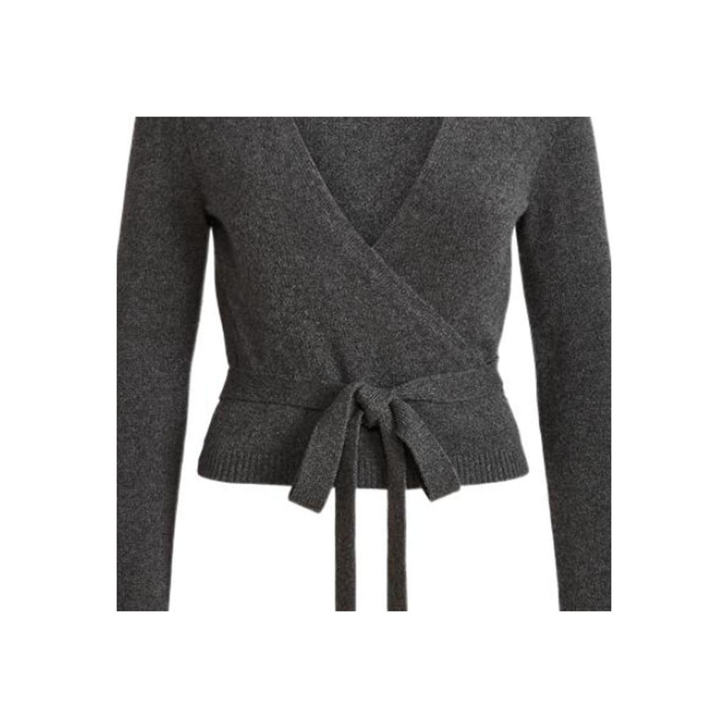 Polo Ralph Lauren FW22 Solid Color V-Neck Tie Long Sleeve Knit Sweater Women sweater Gray WMPOSWENDW20074-020