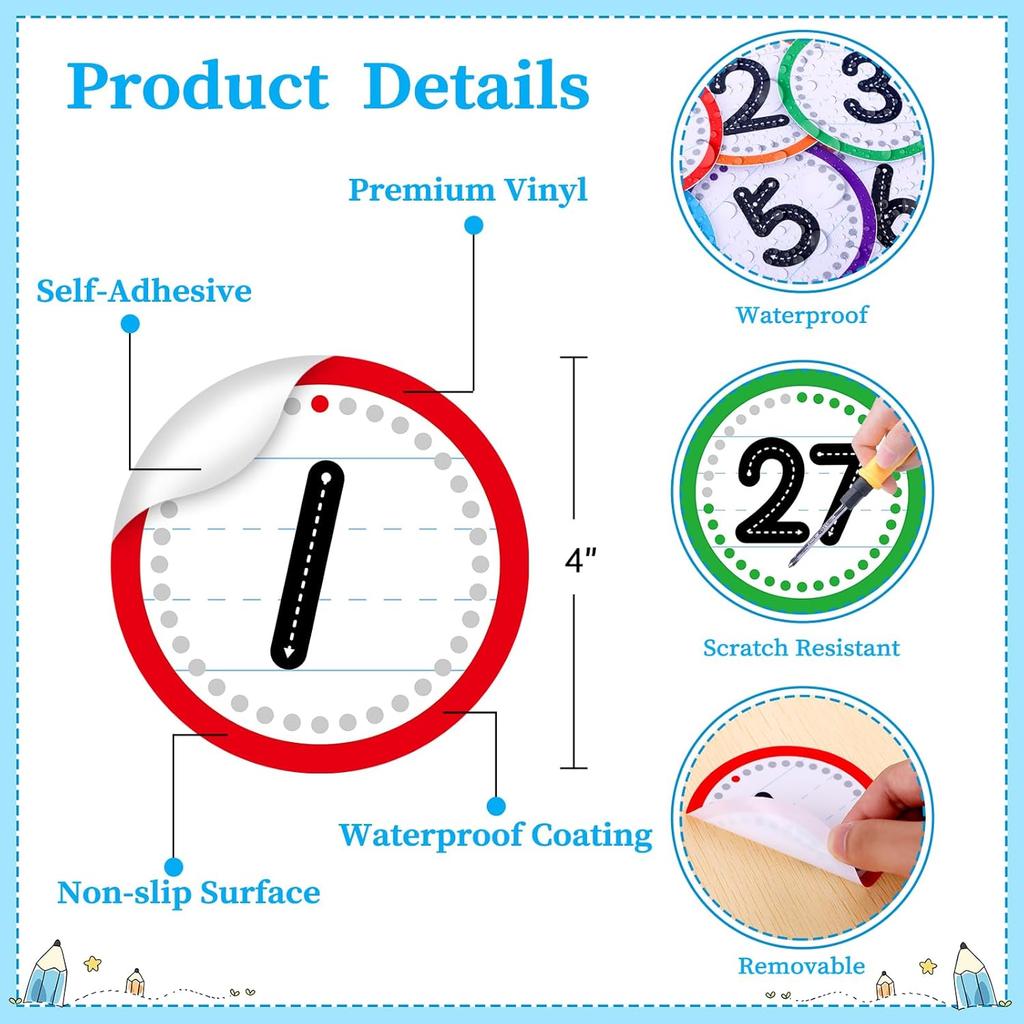 SICOHOME Line Up Spots for Classroom Floor Stickers - 36pcs Vinyl Line Up Dots 4" Removable Number Stickers for Classroom Decorations Kindergarten
