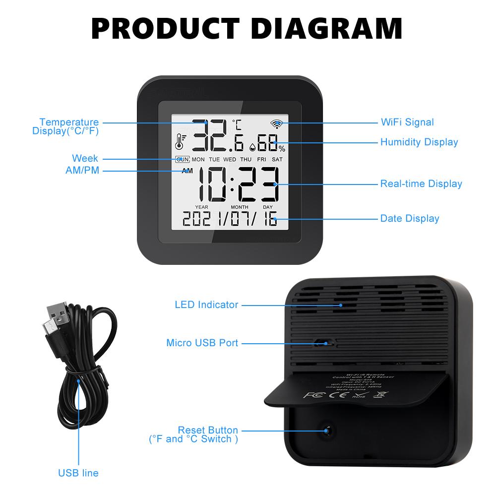 Telecomandă Universală Infraroșu WiFi Inteligentă Tuya, Senzor Infraroșu Inteligent Digital LCD de Temperatură și Umiditate, Alice