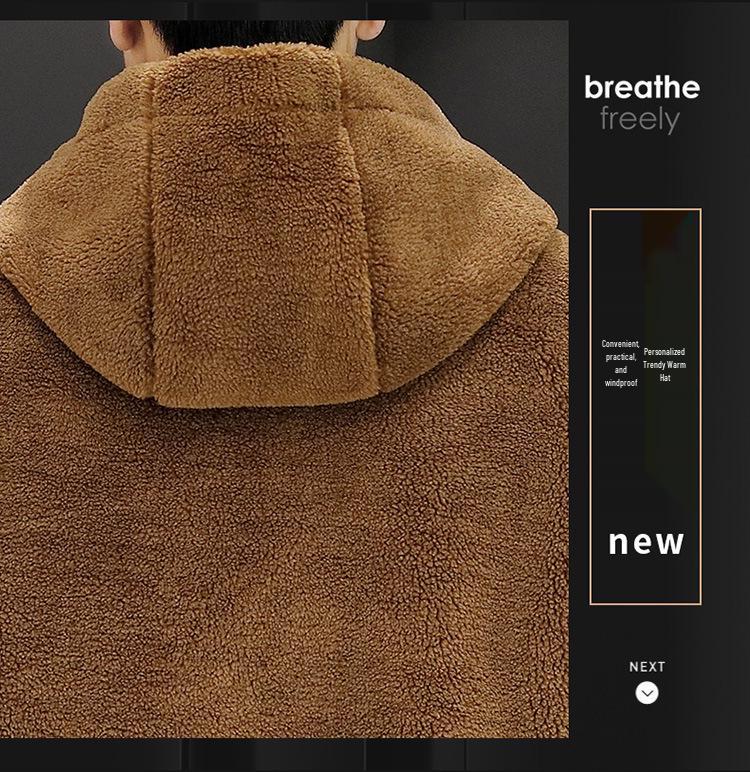 Men's Lambswool Hooded Wool Jacket with Fleece Lining and Embroidered Design