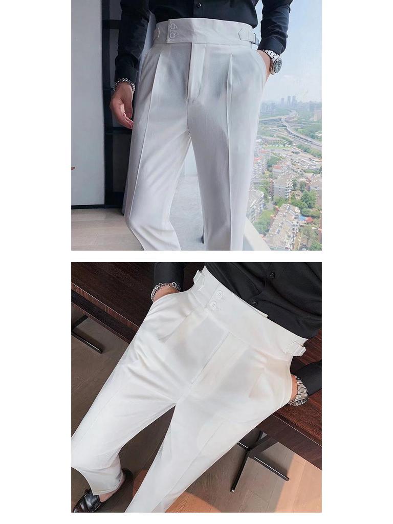 Męskie dopasowane spodnie biznesowe proste z wysokim stanem w jednolitym kolorze