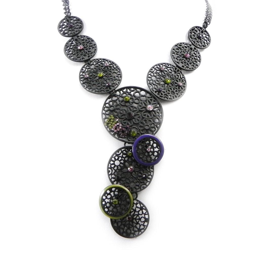 NOA [I2209] - Designer Necklace 'Carmen' Green Purple