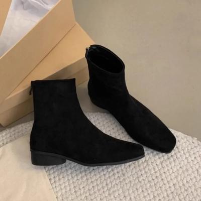 Damen Knöchel Wildleder Schneestiefel Mode Eckige Zehen Winter Plüsch Warm Baumwolle Mittelhohe Absätze Schuhe 2025 Trend Designer Chelsea Botas Mujer