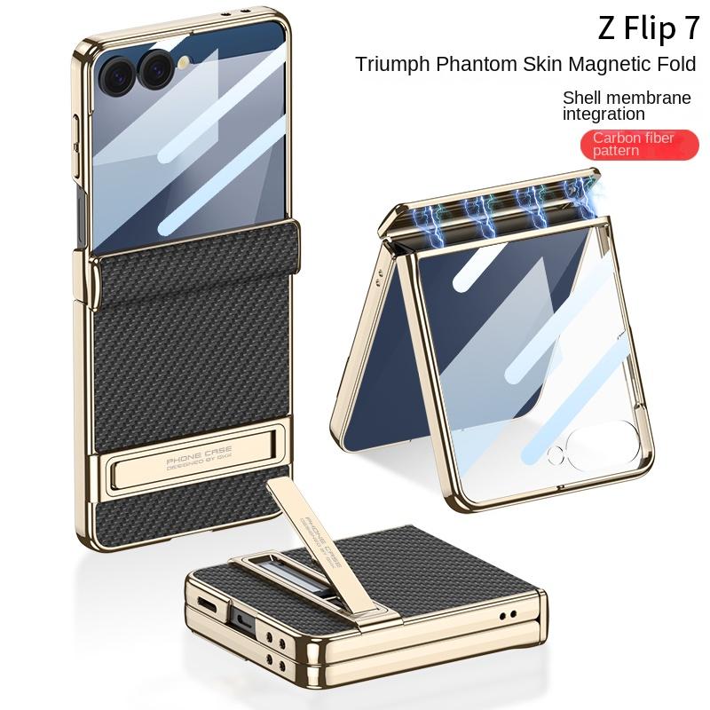 For Samsung Galaxy Z Flip 7 Case Luxury PU Leather Middle Hinge With Stand Protect Back Cover Case For Z Flip 7 Phone Shell