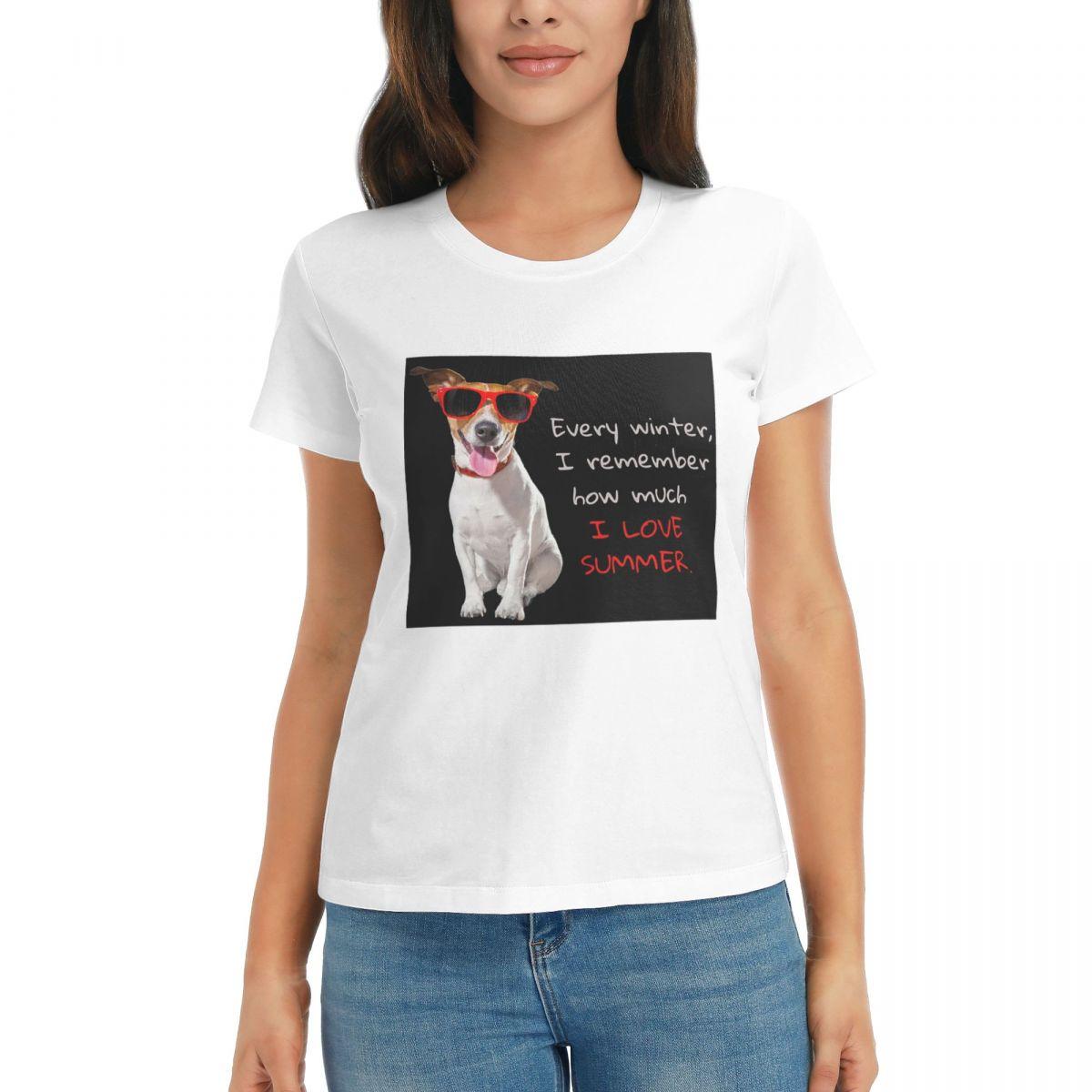 

Women TShirt Jack Russell Terrier Dog In Red Sunglasses Summer Short Sleeve Tees Round Neck T Shirts Clothes Tops Streetwear S