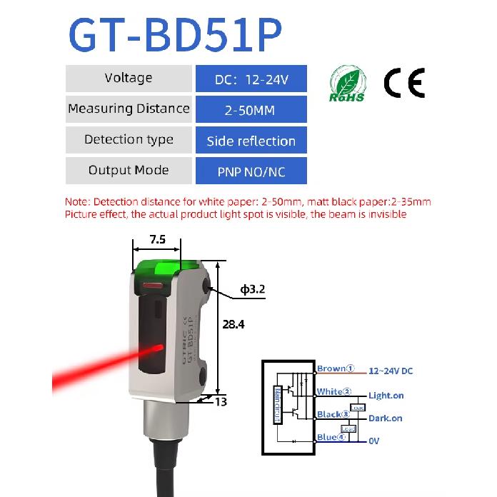 GTRIC Photoelectric Sensor Switch Mini Ultra-thin Diffuse Reflective IP67 Stainless Steel Corrosion Resistant 12-24V DC NPN PNP