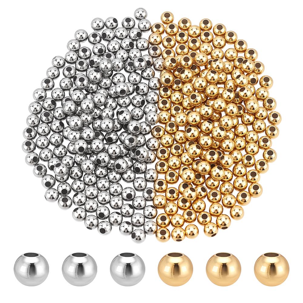 Brass Round Spacer Beads, Real Gold Plated & Real Platinum Plated, 4mm, Hole: 1.5mm, 300pcs/set
