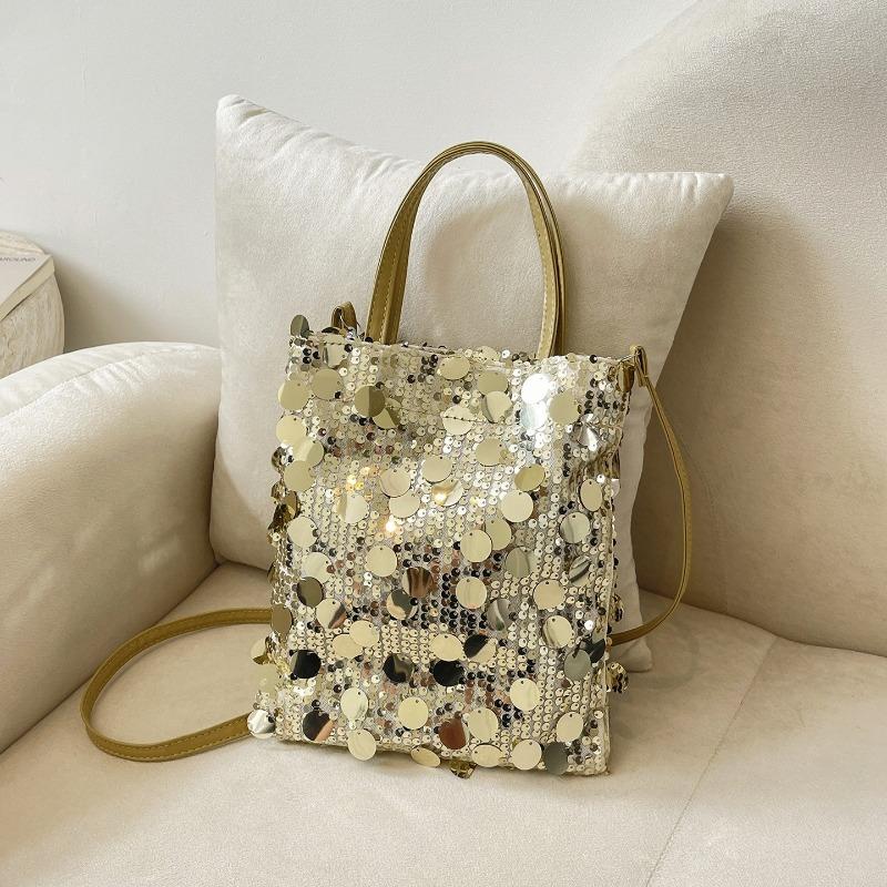 Women Sequined Bucket Handbag Retro Fashion Daily Commute Crossbody Shoulder Bag