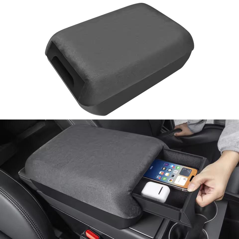 Armrest Box For Tesla Model Y Juniper 2026 Model 3 Highland Soft Suede Center Console Armrest Cover Booster Pad With Storage Box