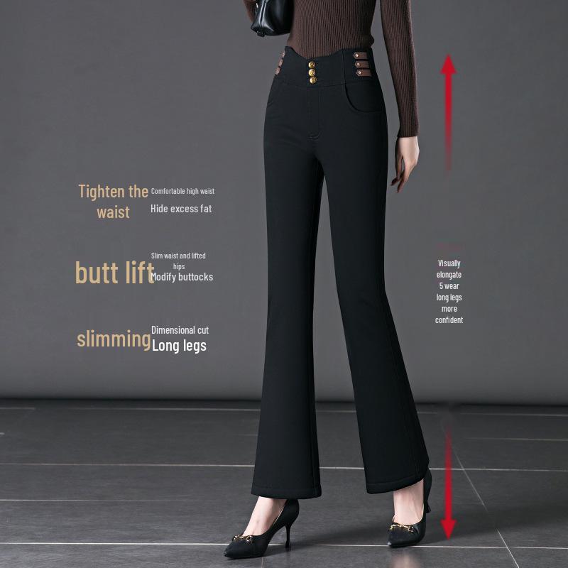Women's Black High-Waisted Micro-Flare Jeans - 2024 Autumn Fashion, Versatile Stretch Slimming for Middle-Aged Moms.