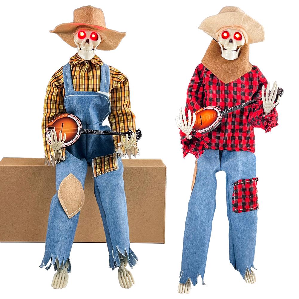 Animated Halloween Decoration Posable Toy Plastic Skeleton Halloween Decor Haunted House Decor With Movable Joints Lighting Eyes