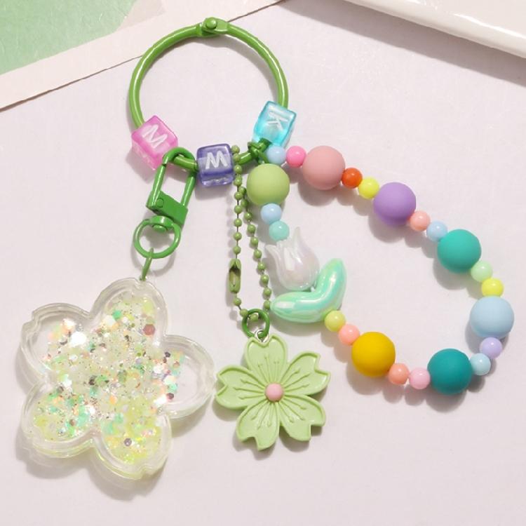 Cherry Blossoms Quicksand Keyring Women Girls DIY Bag Earphone Cover Pendants