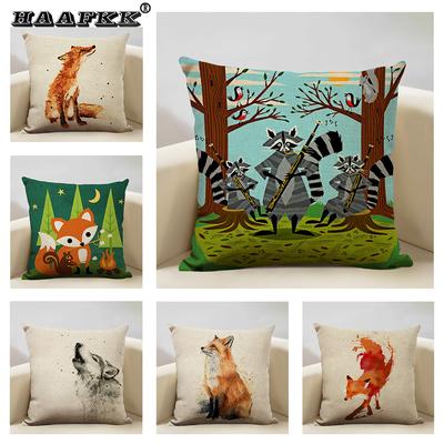 Nordische Kissenhülle Niedliches Tier Fuchs Dekorative Kissenhülle Leinen Überwurf-Kissenbezug für Heimdekoration 45x45cm