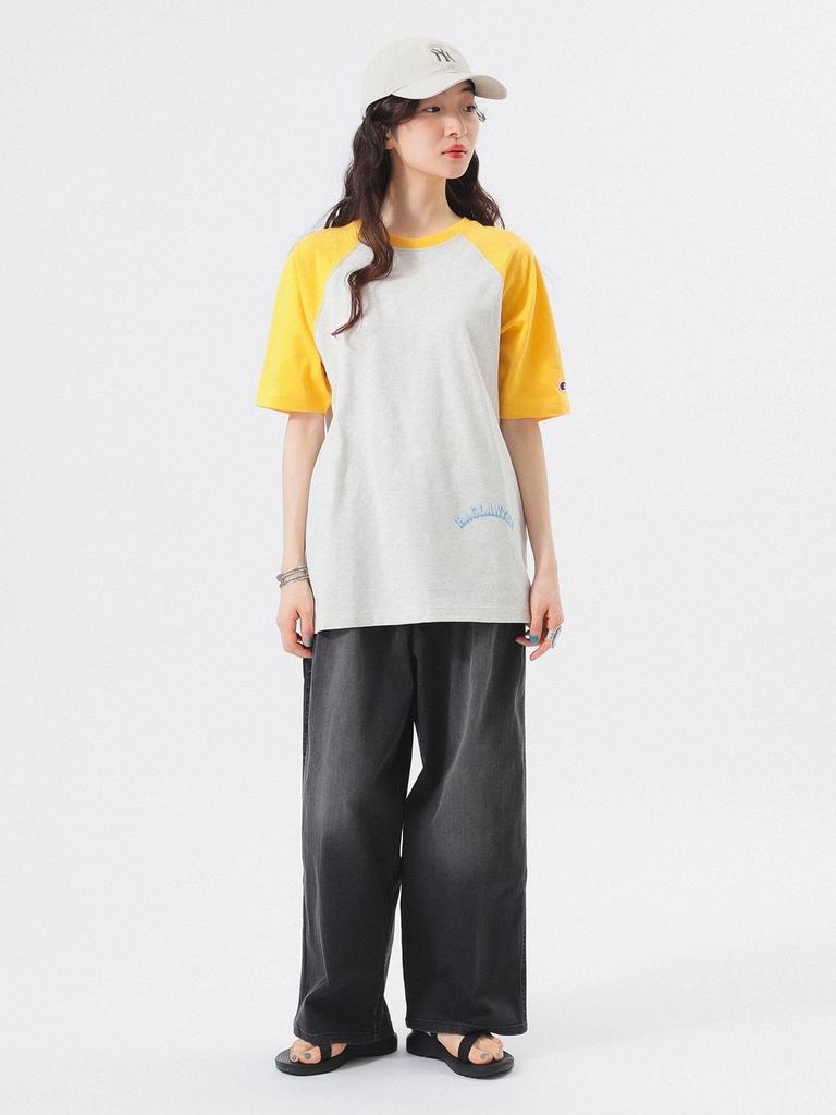 Beams Boy TEE Champion Print Raglan Size S S/S [Special Order] T-Shirt, Women's, Gray,