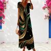 Women Plus Size V Neck Short Sleeve Printed Long Dress White Gray Abstract Rhinestone Pattern
