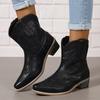 Fashion Spring Autumn New Women's Shoes Large Size Embroidery Pointed Toe Ankle Boots for Women Retro Thick Middle Heel Short Botines