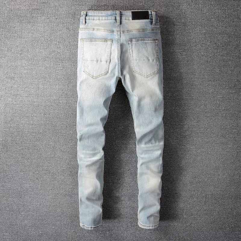 Men's 2024 Slim Fit Light Stretch Jeans with Ripped Embroidery for Spring and Autumn