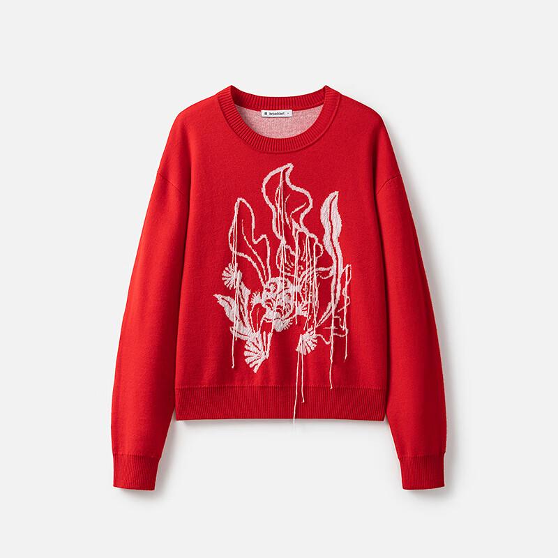 Broadcast Women's Red Loose Crew Neck Knit Sweater