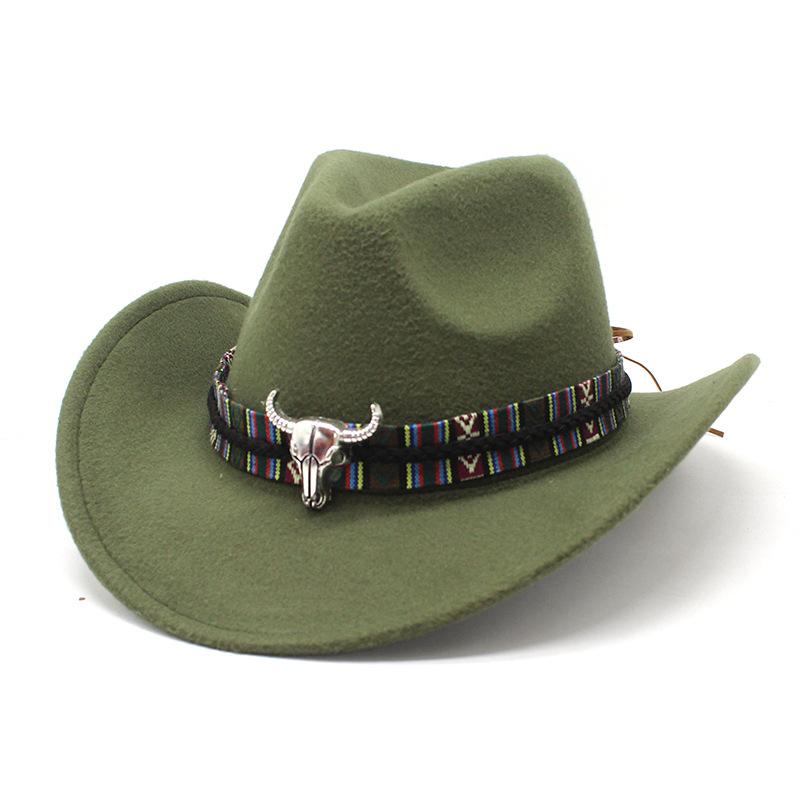 Cappello da Cowboy Western Vento Corno Lana Cappello a Cilindro Jazz Uomo e Donna Etnico Feltro Cappello a Tesa Larga