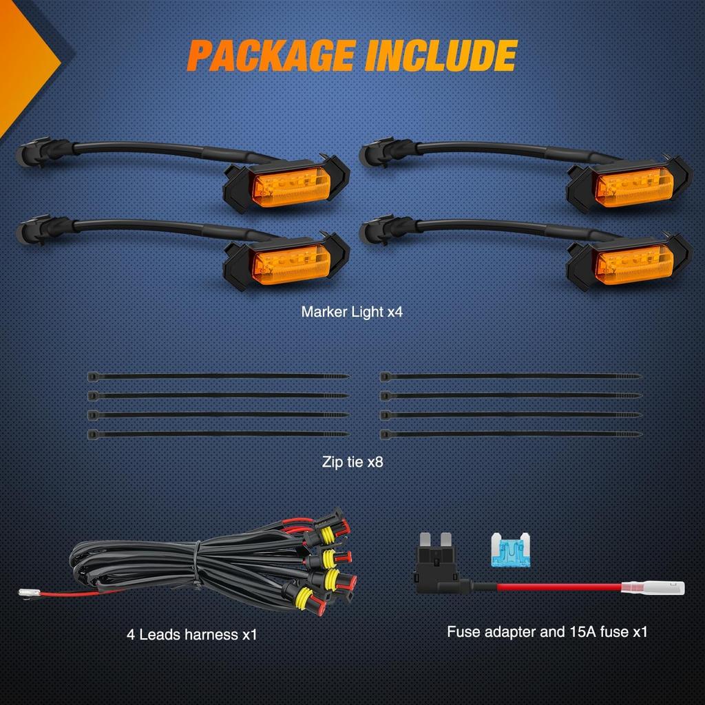 Nilight Front Grille Marker Light 4PCS 4LED Amber Lens Waterproof Dustproof Lights w/4Leads Harness 15A Fuse Compatible with 2016-2023 Toyota Tacoma