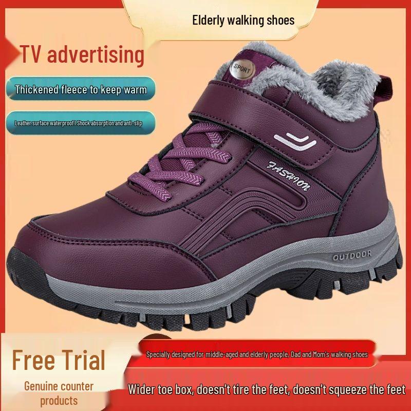Warm Fleece-Lined Waterproof Anti-Slip Snow Boots for Elderly
