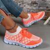 Fashion Women's Fashion Strip Plaid Knitted Sneakers Soft Sole Breathable Mesh Running Shoes for Women Lightweight Slip On Tennis Shoes