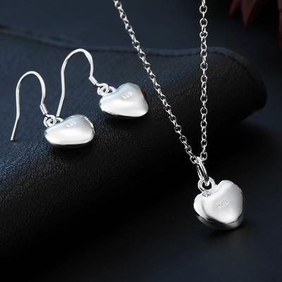 Fine   Copper Heart Necklace Earrings Charm Women Lady Wedding Pendant Fashion Jewelry Set Lovely Christmas Gift