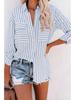 2024 Spring/Summer Women's Striped Cotton-Polyester Long-Sleeve Shirt
