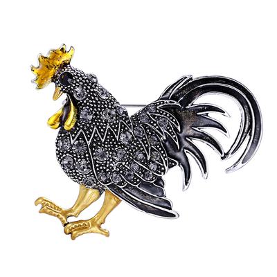 Vintage Rooster Enamel Brooch Pins For Man Unisex Trendy Inlaid Rhinestone Metal Animal Brooches Luxury Design Jewelry Gifts