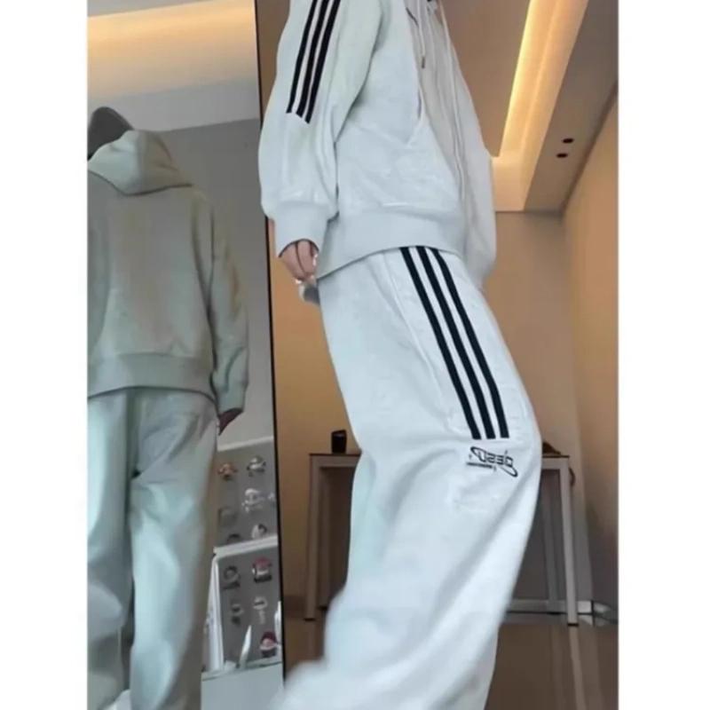 Spring and Autumn Plus Size Casual Suit Women's Loose Sweater Jacket + Wide-leg Pants Two-piece Trend