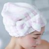 Coral Fleece Cationic Bow Dry Hair Cap, Microfiber Absorption and Quick-drying Striped Shower Cap