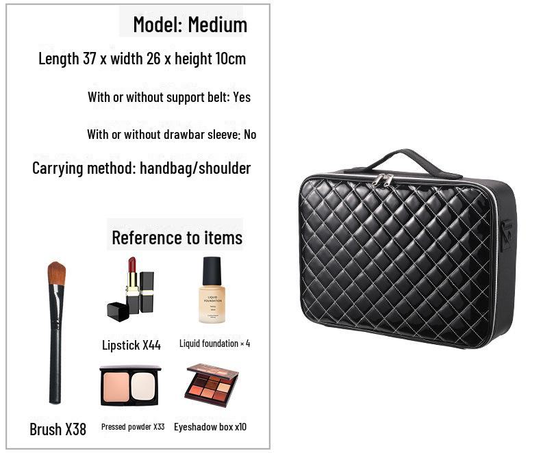 

Модная вместительная кожаная косметичка с ромбовидным узором для женщин и визажистов