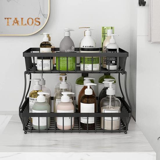 Obstkorb mit 2 Ebenen für die Arbeitsplatte in der Küche, stabile Gemüseaufbewahrung aus Metall, Brotschüsselständer, Draht-Organizer für Kartoffeln und Zwiebeln