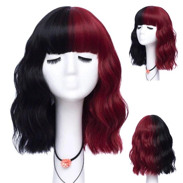 Kurze lockige blaue Bobo-Synthetik-Cosplay-Perücken für Frauen, Orange, Rot, Grün, natürliches hitzebeständiges Haar mit Pony für Mädchen