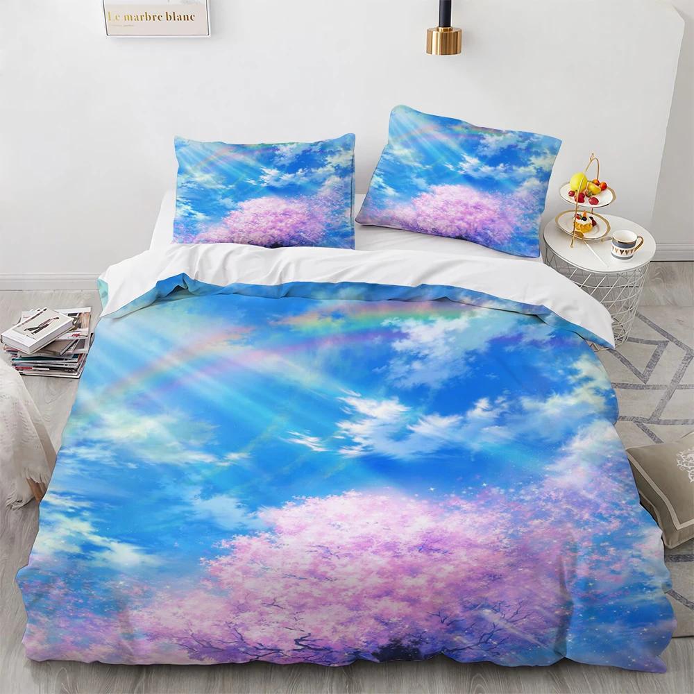 Cloud Sky Bettbezug Queen Size Set Blauer Himmel, Weiße Wolken, Regenbogen Bettbezug Weicher Mikrofaser Bettdeckenbezug Bettwäschesets