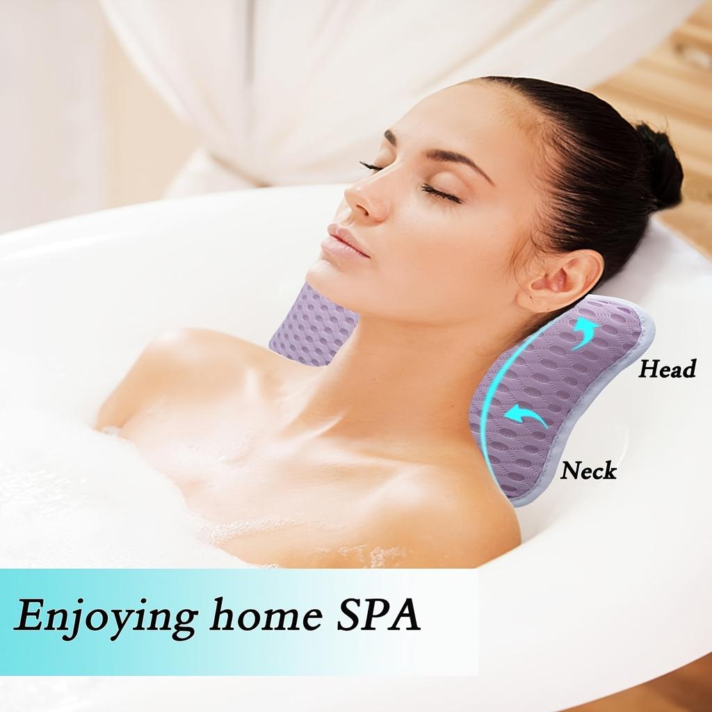 Bath Pillow, with Easy-to-dry Hook, Neck Support, 2 Anti-slip Suction Cups, Comfortable Bath, Bath Accessories.