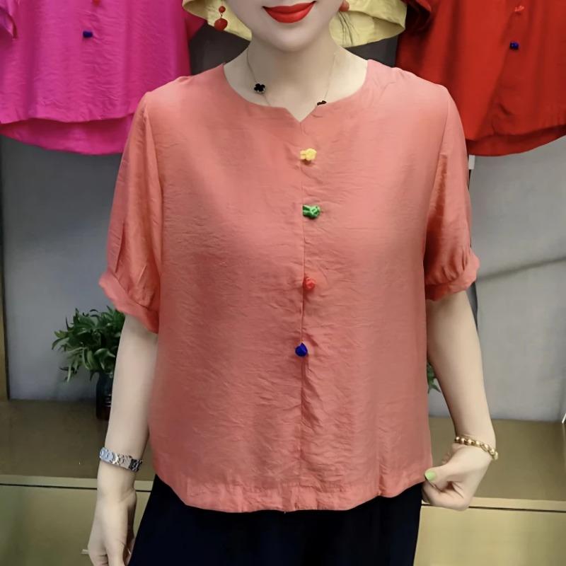 

Womens Traditional Frog Button Short Sleeve Blouse L оранжевый