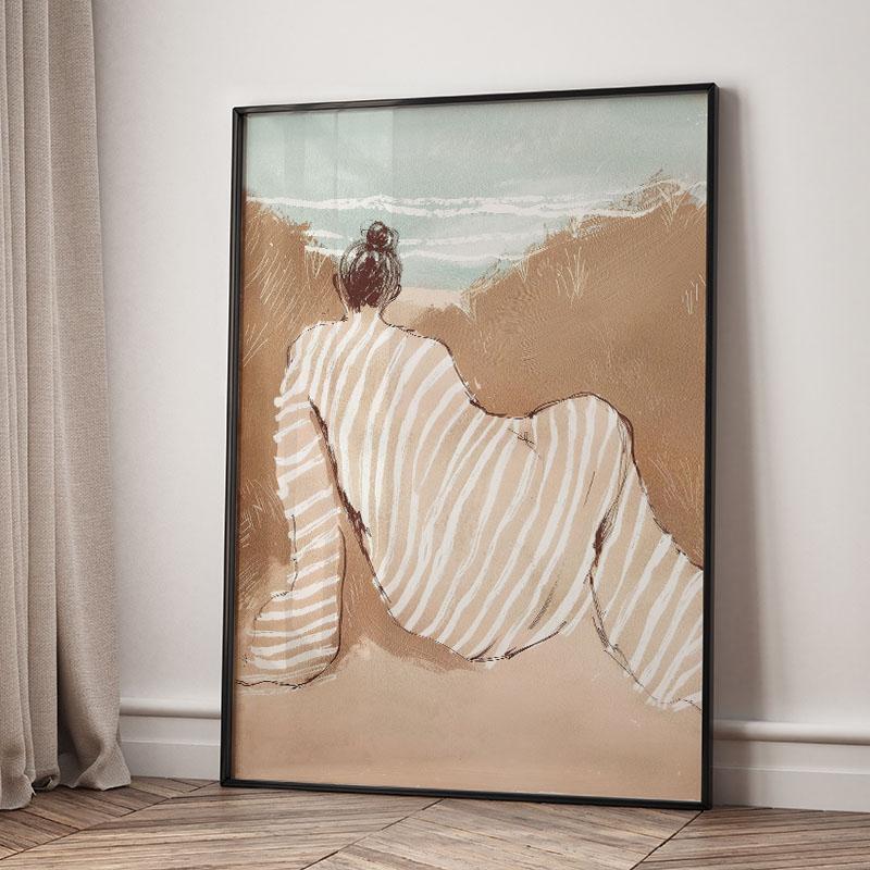 Striped Girl Coffee Vase Flower Abstract Posters Prints Wall Art Canvas Painting Hotel Bar Wall Pictures For Living Room Decor