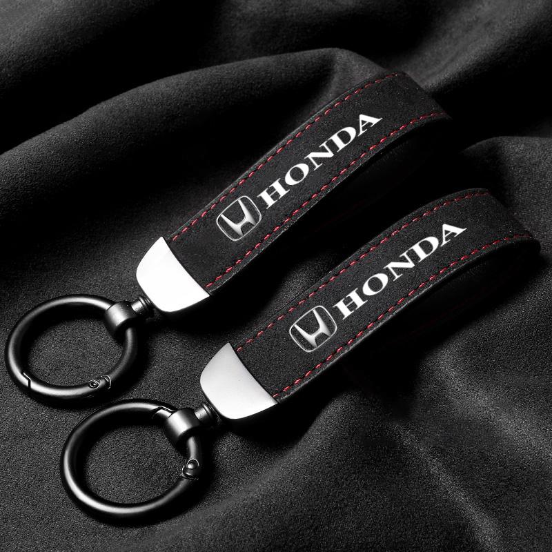Suede Car Keyring Pendant Car Emblem Keychain For Honda Civic Accord Fit Jazz Pilot CRV Odyssey Passport City Vezel Accessories XL7